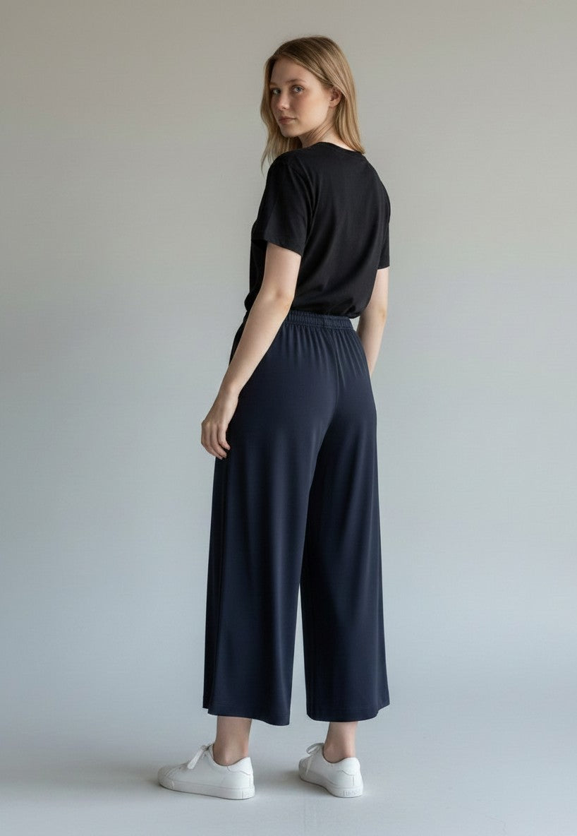Satinly satijnen wide-leg broek zwart - achteraanzicht