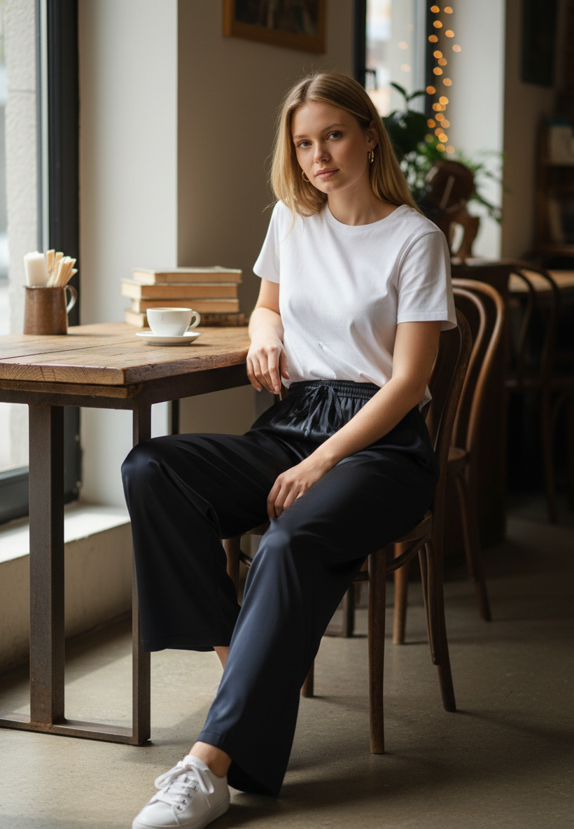 Satinly satijnen wide-leg broek zwart - lifestyle cafe